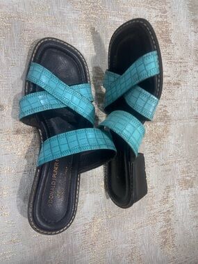 Donald J. Pliner Turquoise Cross-Strap Slide Sandals